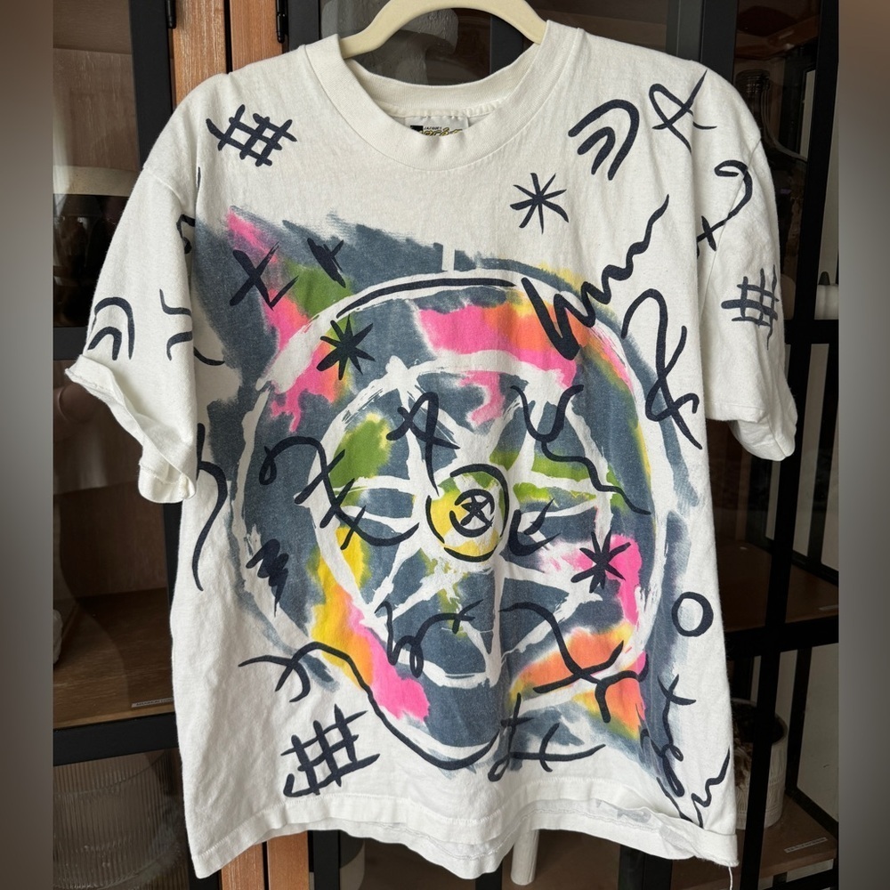 Vintage 80s Jacques Moret Abstract Neon Art Graphic Tee short sleeve graffiti